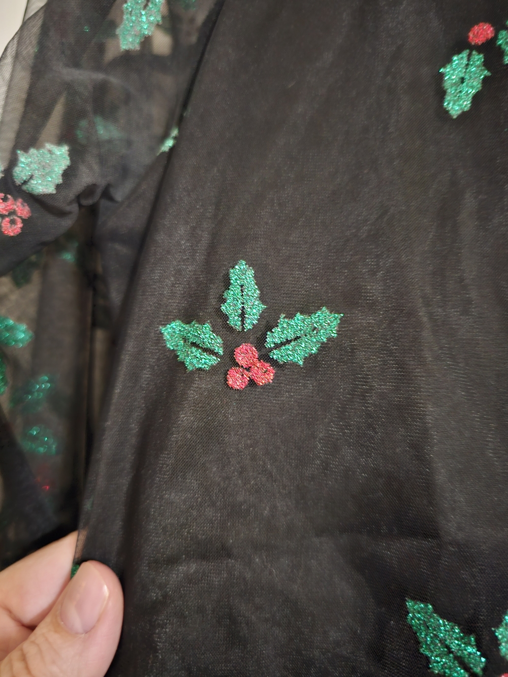 Like New 3X Unique Vintage Black & Glitter Mistletoe Flare Dress - Picture 8 of 16